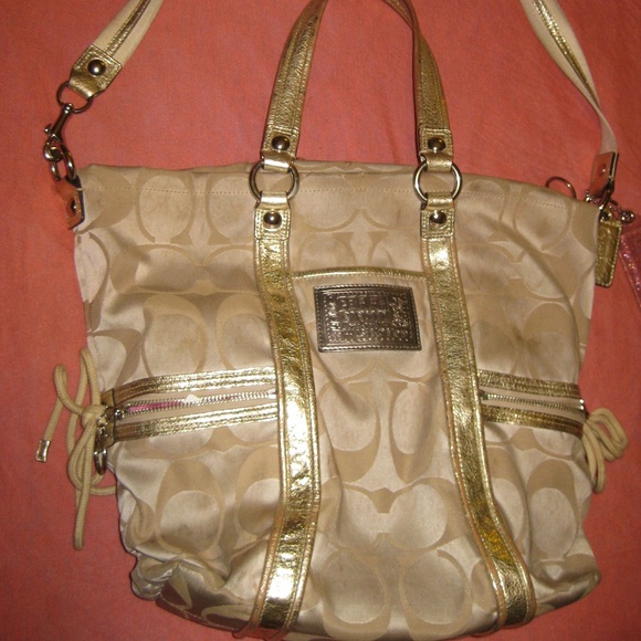 Gold and Khaki Coach Poppy Purse - Picture 1 of 7